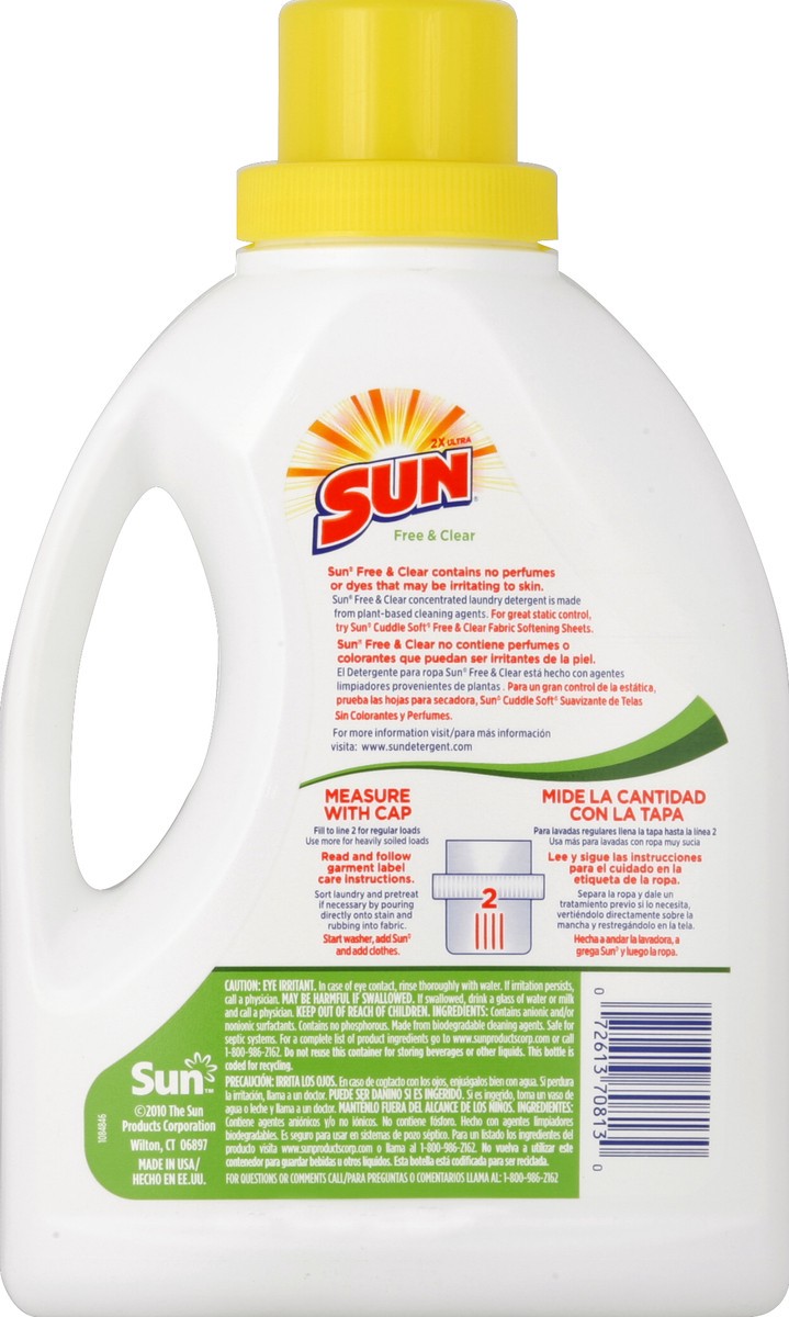 slide 2 of 3, Sun Laundry Detergent, 2X Ultra, Free & Clear, 45.4 oz