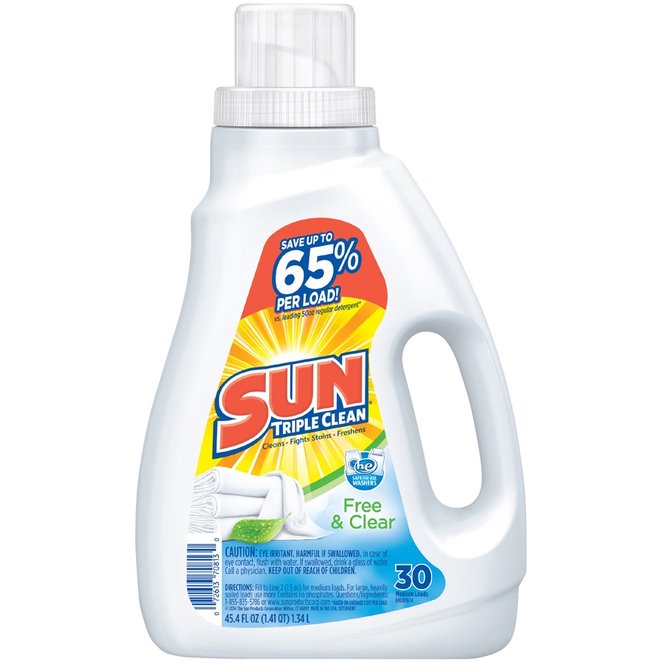 slide 1 of 3, Sun Laundry Detergent, 2X Ultra, Free & Clear, 45.4 oz