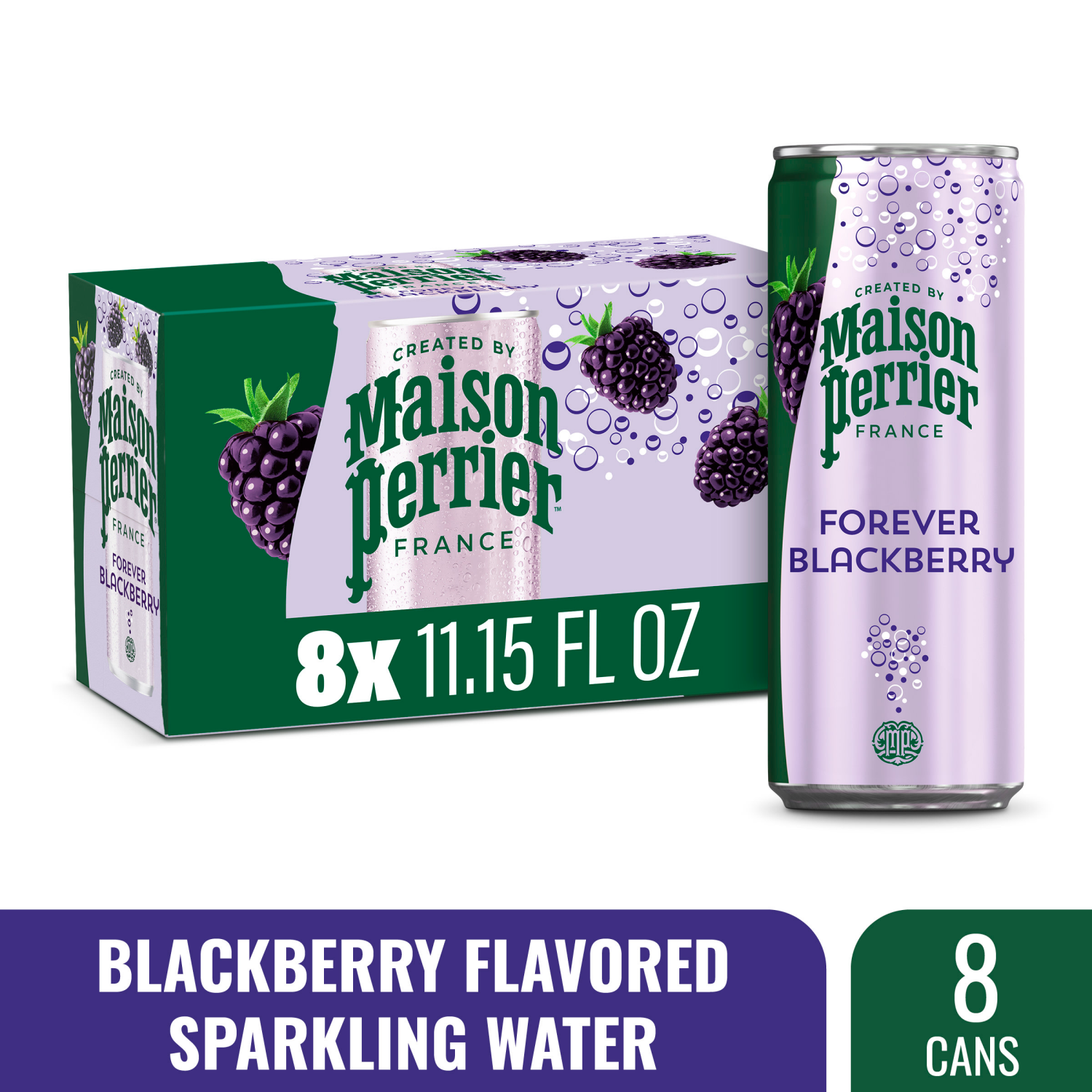 slide 1 of 5, Maison Perrier Forever Blackberry Flavored Sparkling Water, 11.15 FL OZ Cans, 8 Count, 8 ct