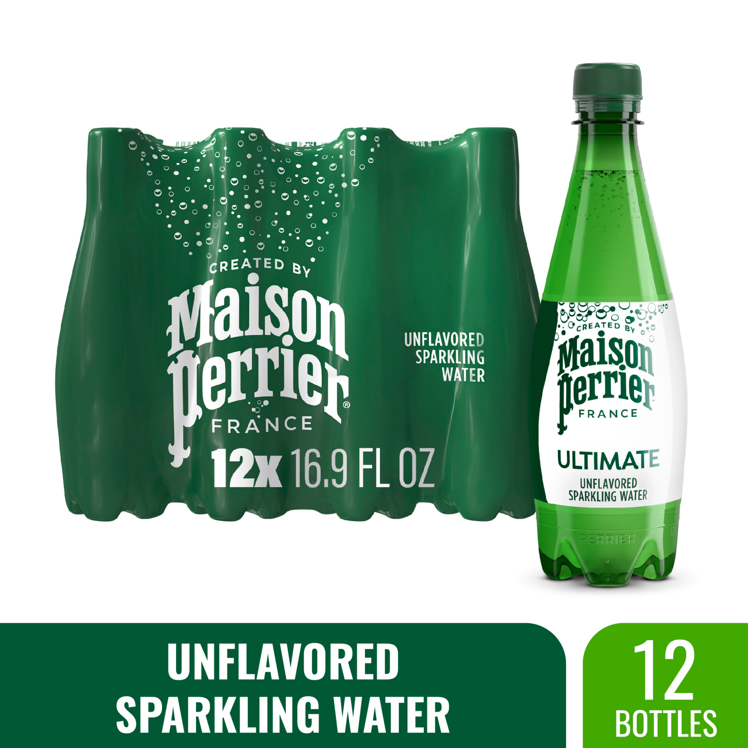 slide 1 of 8, Maison Perrier Ultimate Sparkling Water, 16.9 FL OZ Plastic Water Bottles, 12 Count, 12 ct