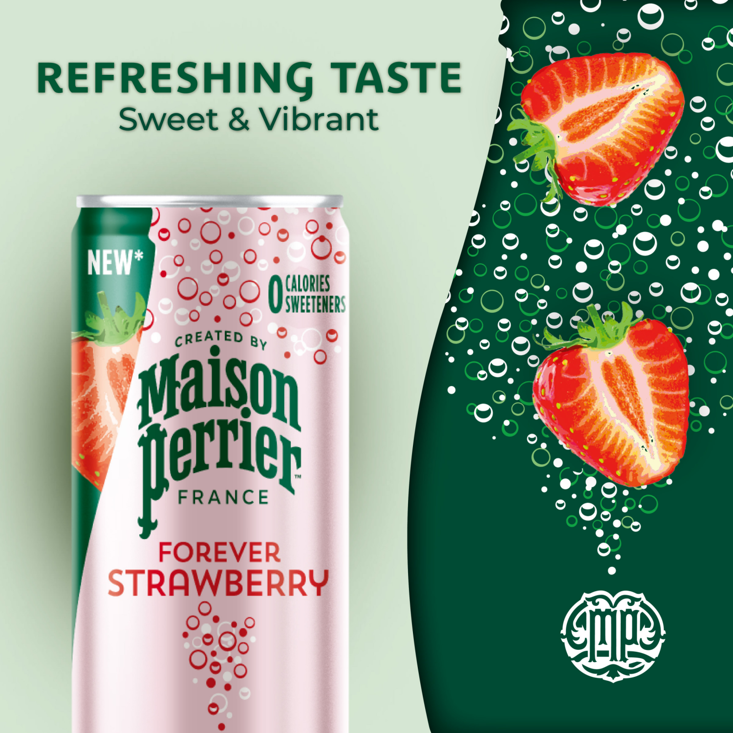 slide 6 of 8, Maison Perrier Forever Strawberry Flavored Sparkling Water, 11.15 FL OZ Cans, 8 Count 330 ml, 8 ct