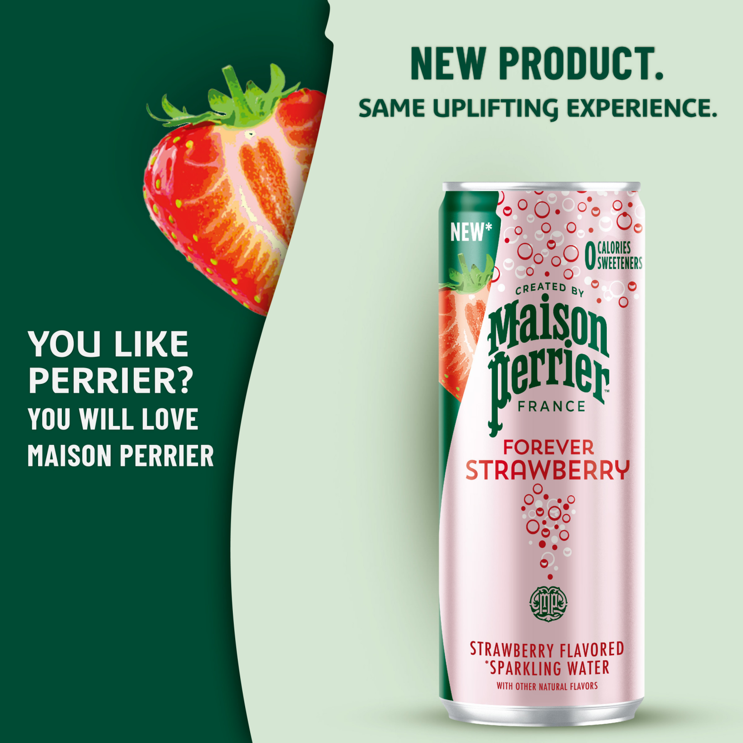 slide 7 of 8, Maison Perrier Forever Strawberry Flavored Sparkling Water, 11.15 FL OZ Cans, 8 Count 330 ml, 8 ct