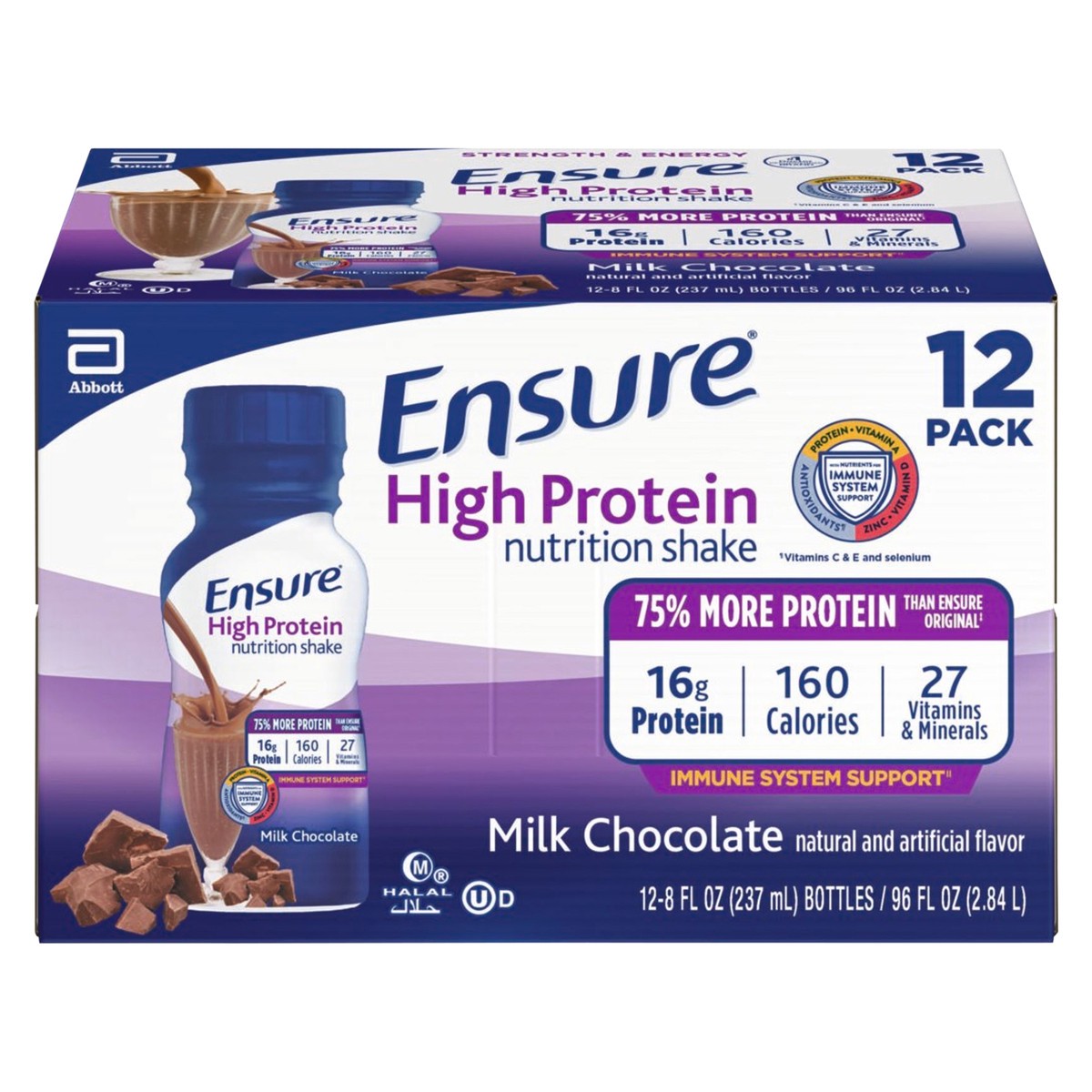 slide 1 of 5, Ensure High Protein Milk Chocolate Nutrition Shake 12 - 8 fl oz Bottles, 12 ct