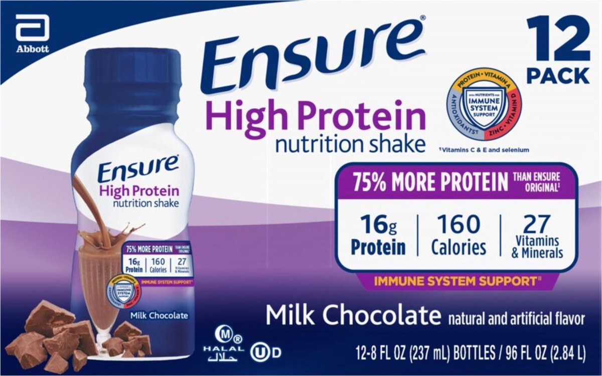 slide 4 of 5, Ensure High Protein Milk Chocolate Nutrition Shake 12 - 8 fl oz Bottles, 12 ct