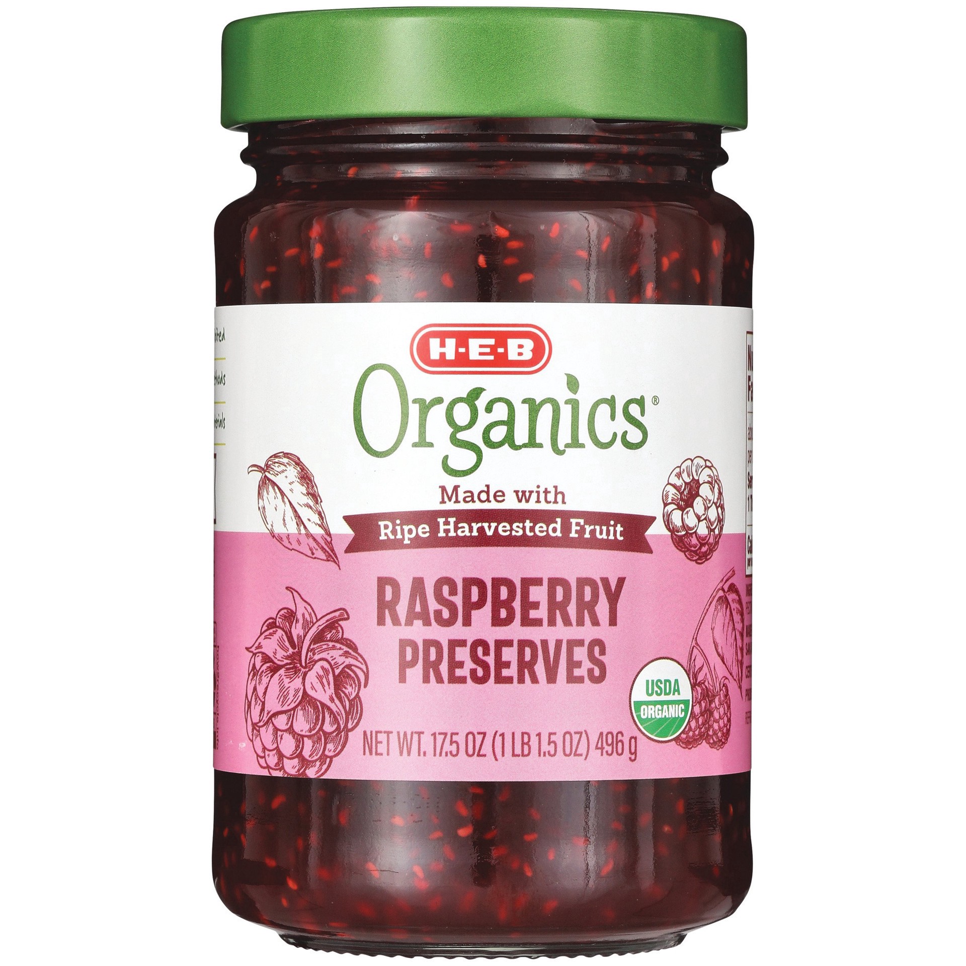 slide 1 of 1, H-E-B Organics Raspberry Preserves, 17.5 oz