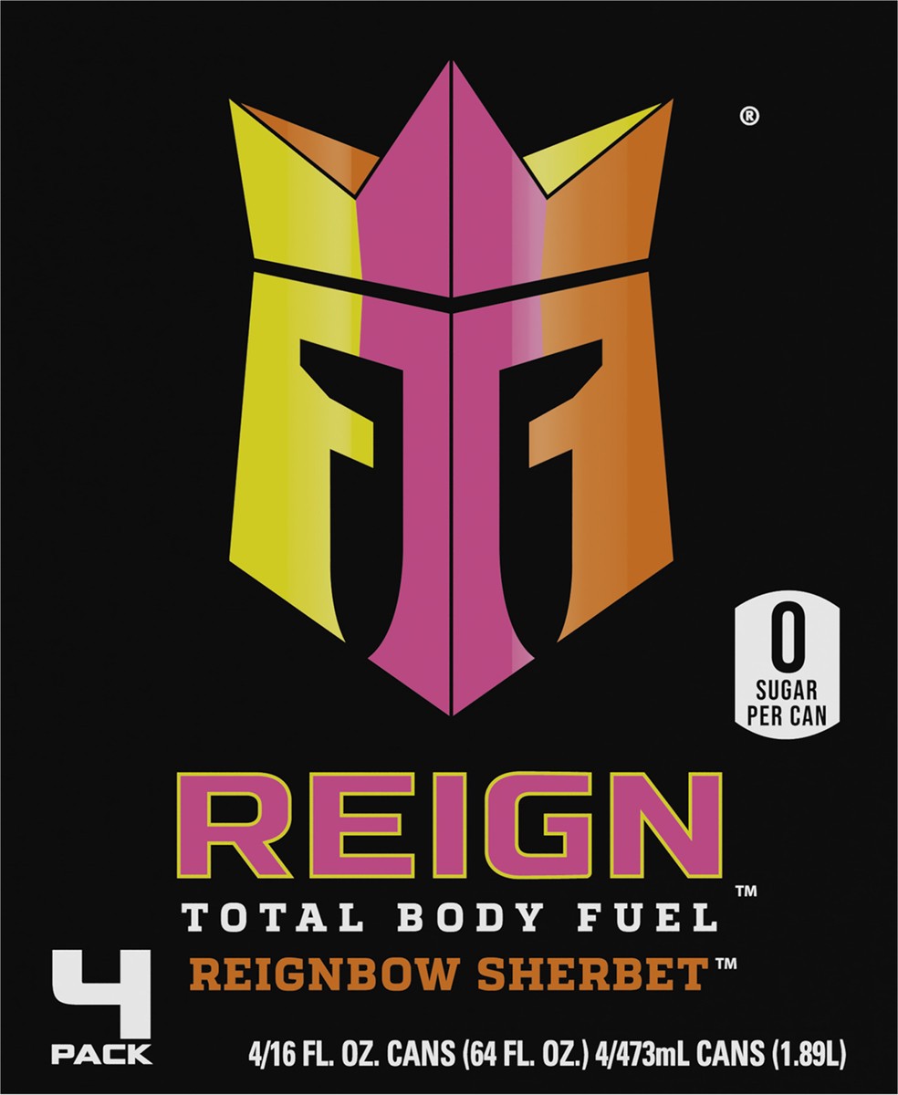 slide 2 of 2, Reign Total Body Fuel Reignbow Sherbet Energy Drink 4 - 16 fl oz Cans, 4 ct; 16 oz