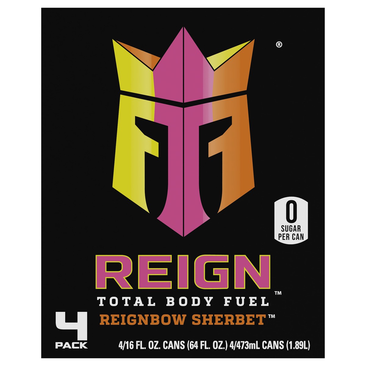 slide 1 of 2, Reign Total Body Fuel Reignbow Sherbet Energy Drink 4 - 16 fl oz Cans, 4 ct; 16 oz