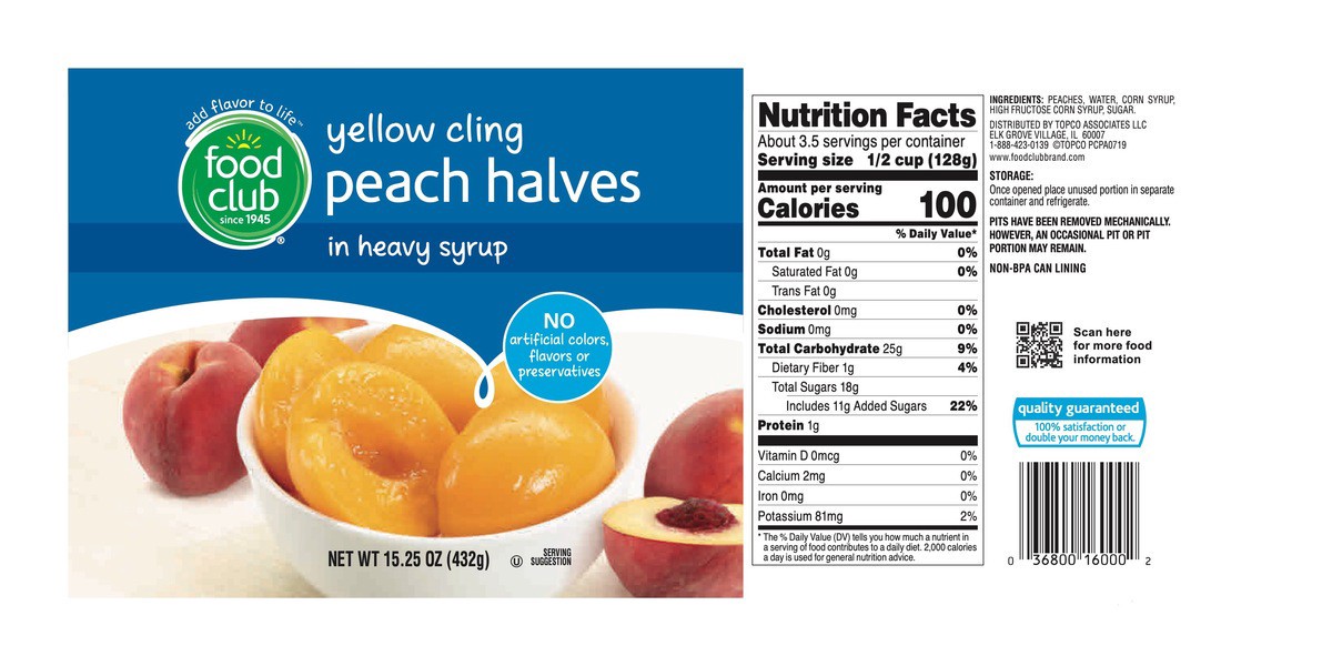 slide 11 of 16, Food Club Yellow Cling Peach Halves in Heavy Syrup 15.25 oz, 15.25 oz