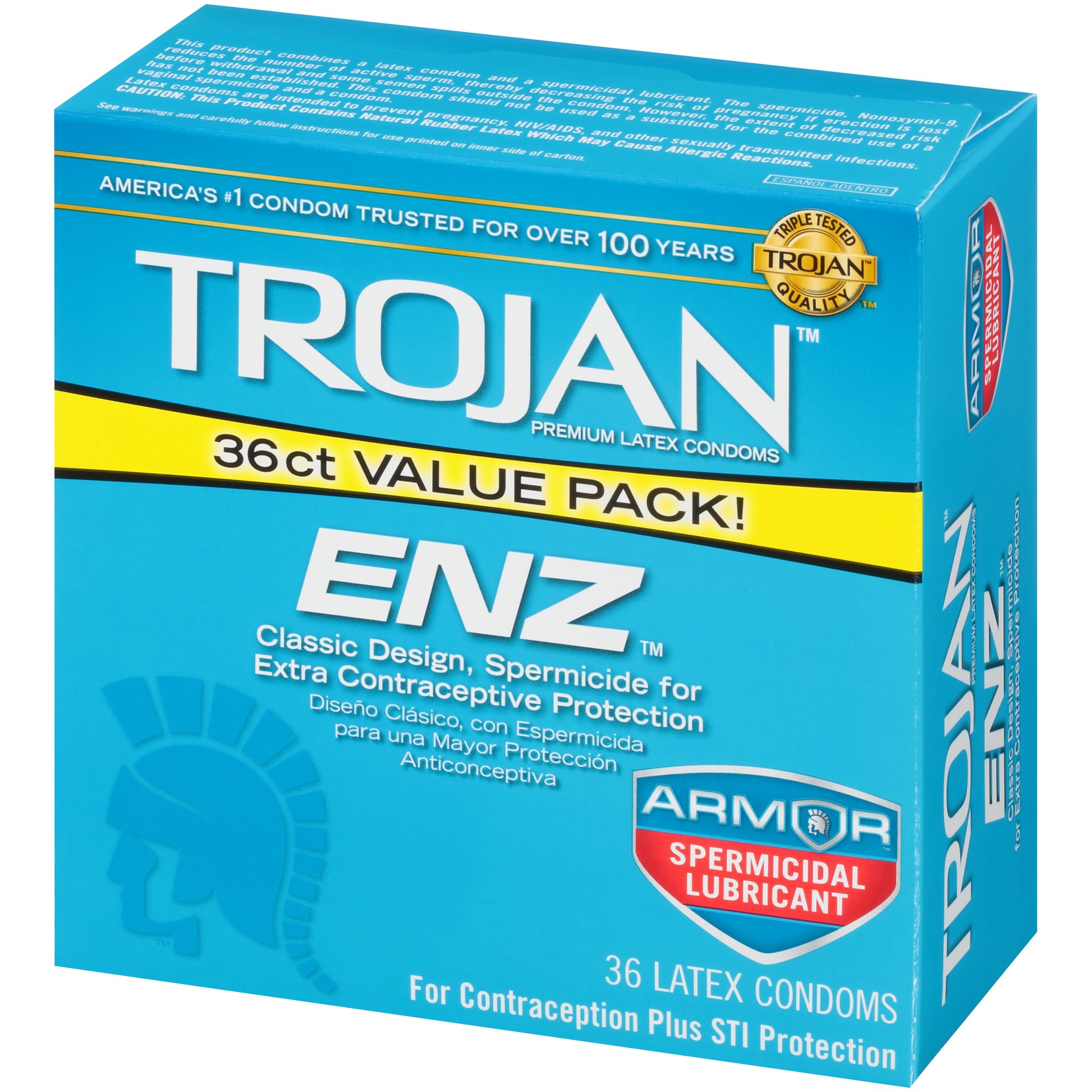 slide 3 of 4, Trojan ENZ Armor Spermicidal Lubricant Premium Latex Condoms, 36 ct