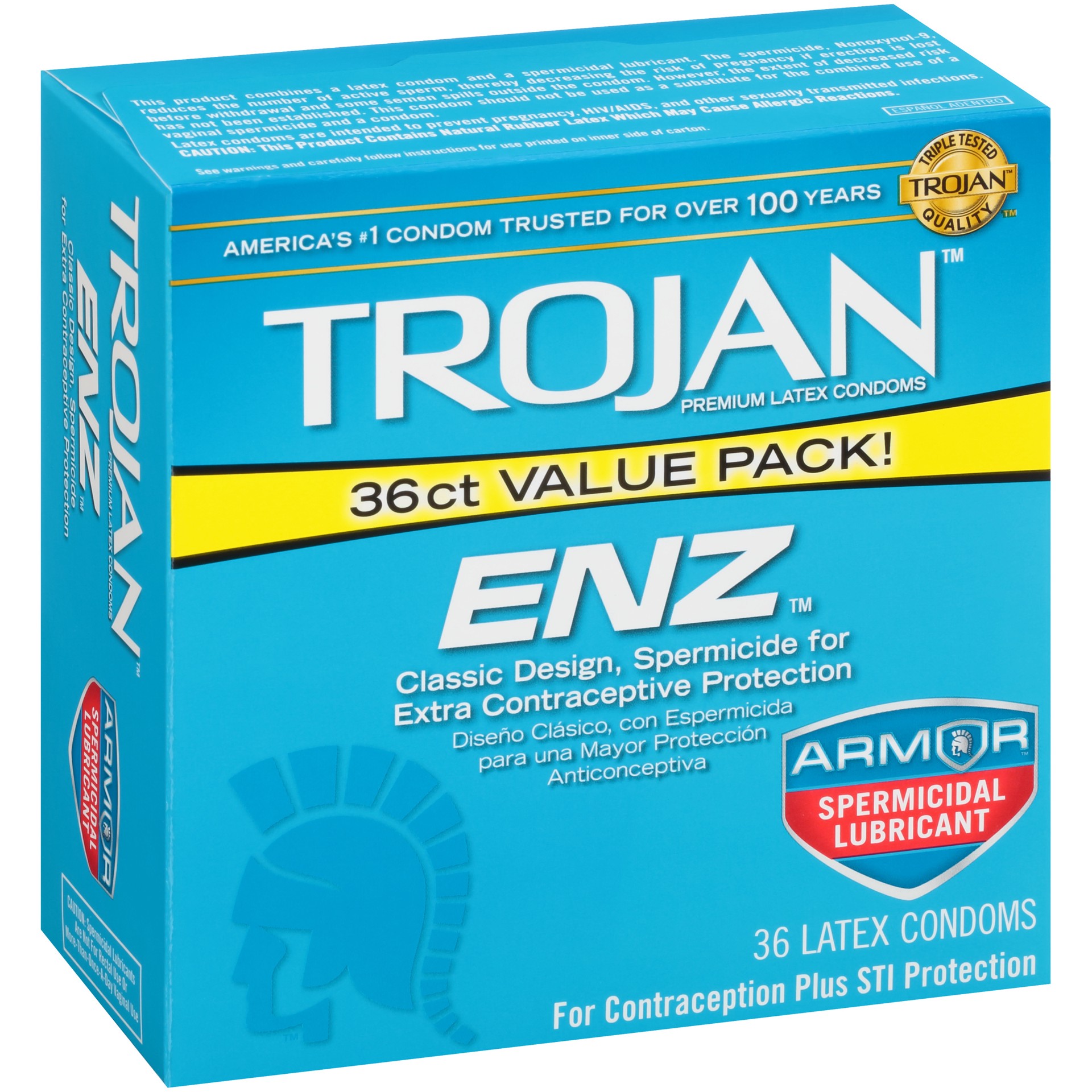 slide 4 of 4, Trojan ENZ Armor Spermicidal Lubricant Premium Latex Condoms, 36 ct