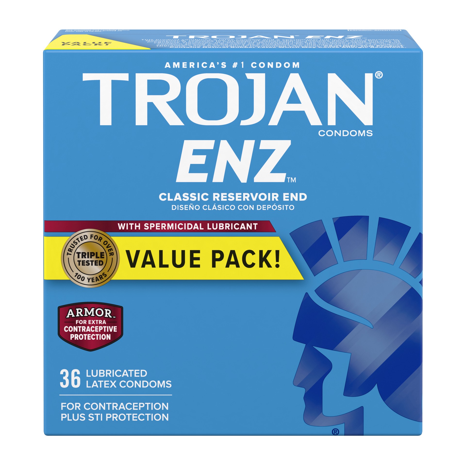 slide 1 of 4, Trojan ENZ Armor Spermicidal Lubricant Premium Latex Condoms, 36 ct