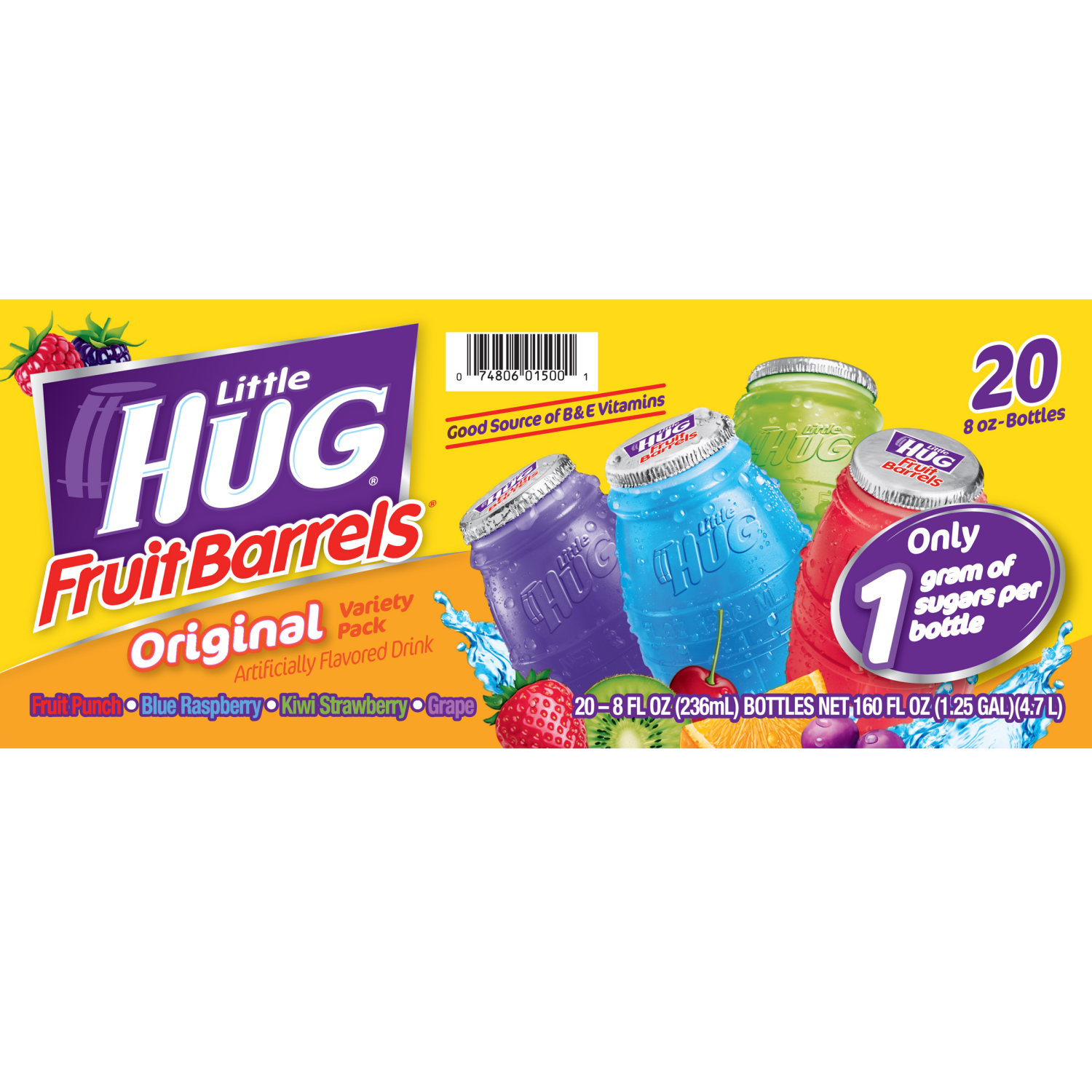 slide 2 of 6, Little Hug Fruit Barrels, Original, Kids Drinks Variety Pack, 20 Count, 8 Fl Oz Bottles, 20 ct