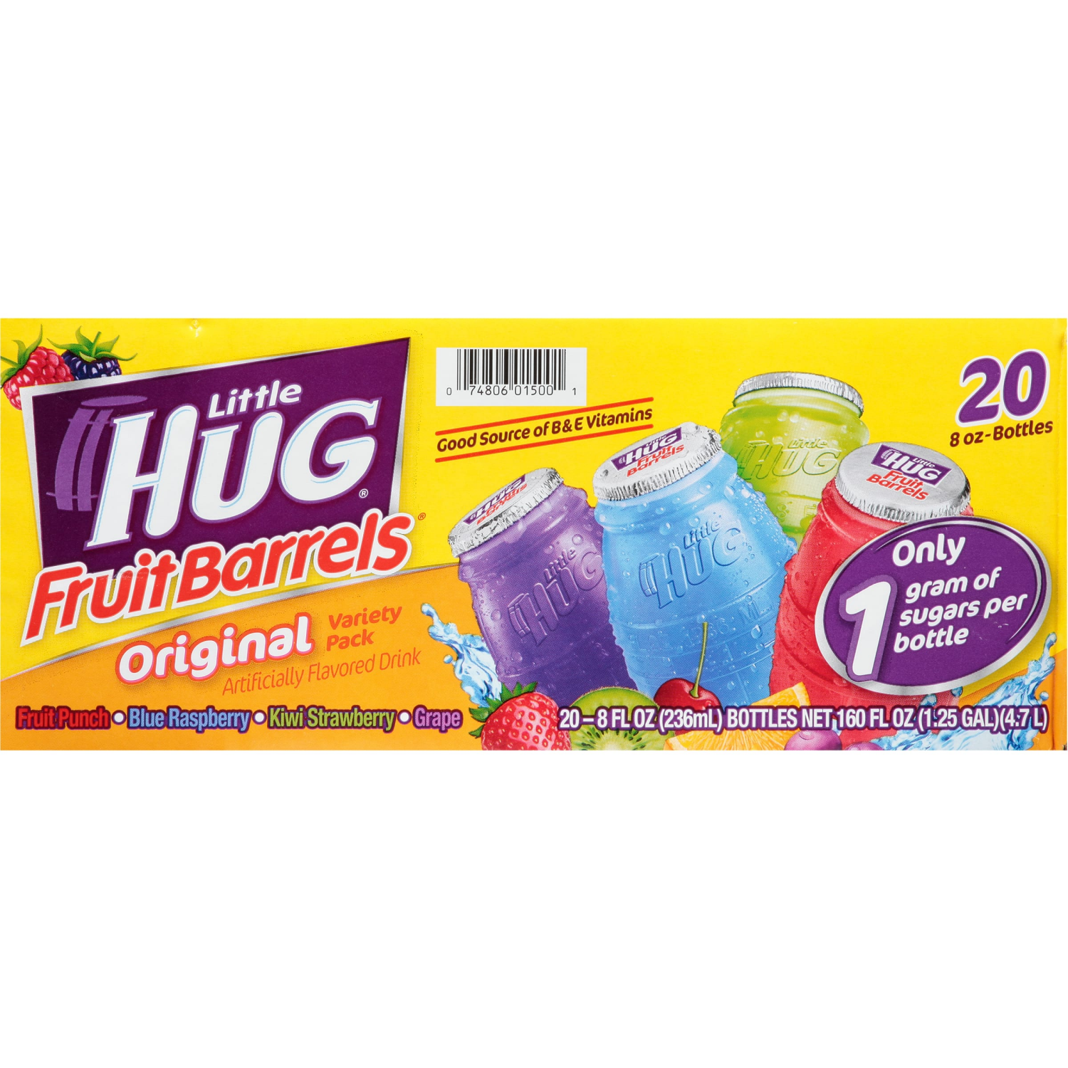 slide 4 of 6, Little Hug Fruit Barrels, Original, Kids Drinks Variety Pack, 20 Count, 8 Fl Oz Bottles, 20 ct