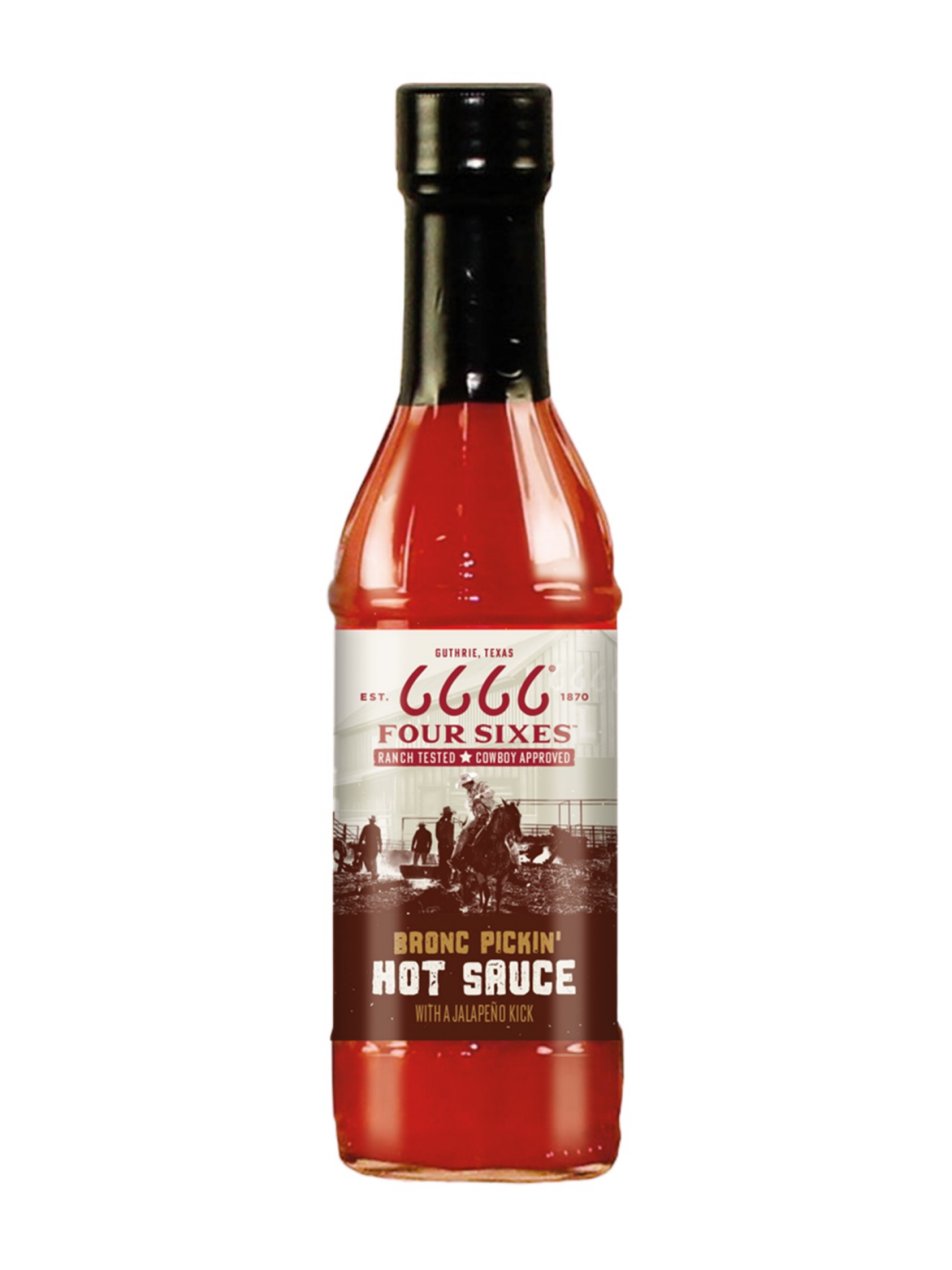 slide 1 of 1, Four Sixes Bronc Pickin' Hot Sauce with a Jalapeno Kick 6 fl oz, 6 fl oz
