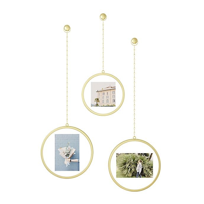 slide 1 of 5, Umbra Fotochain Circular Hanging Photo Frames on Chains - Brass, 3 ct