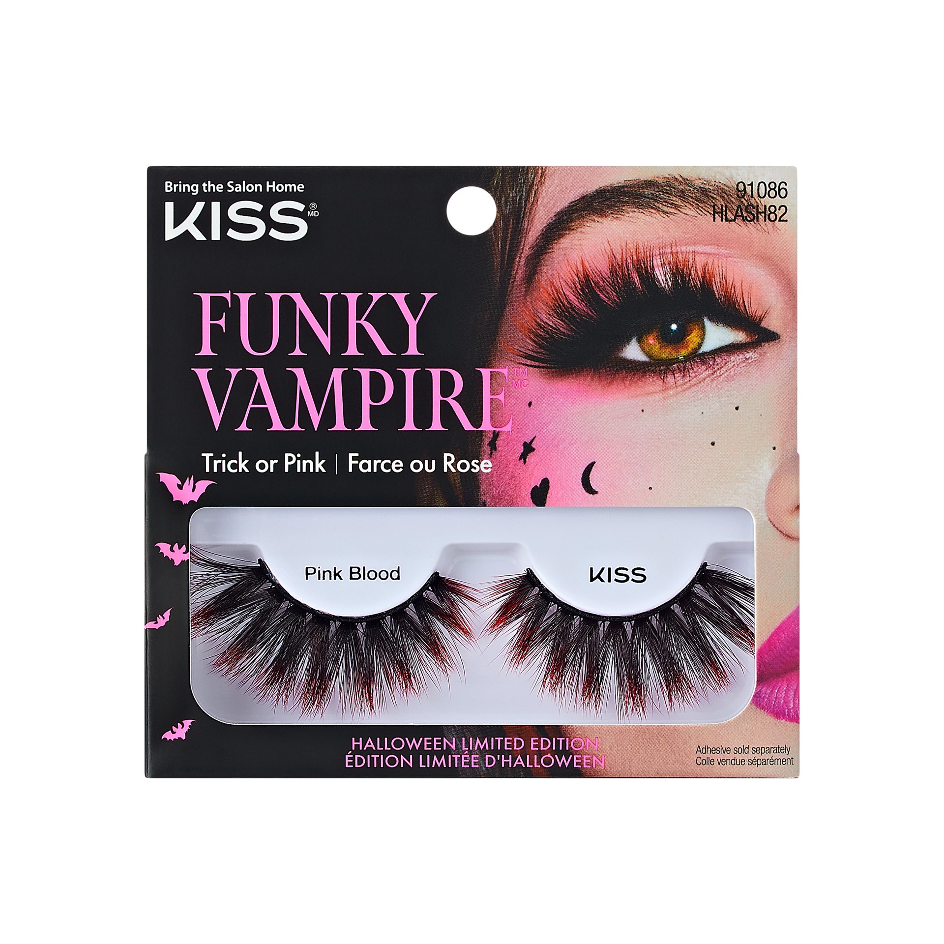 slide 1 of 5, KISS Halloween Limited Edition Funky Vampire False Eyelashes, 1 Pair - Pink blood, 1 ct