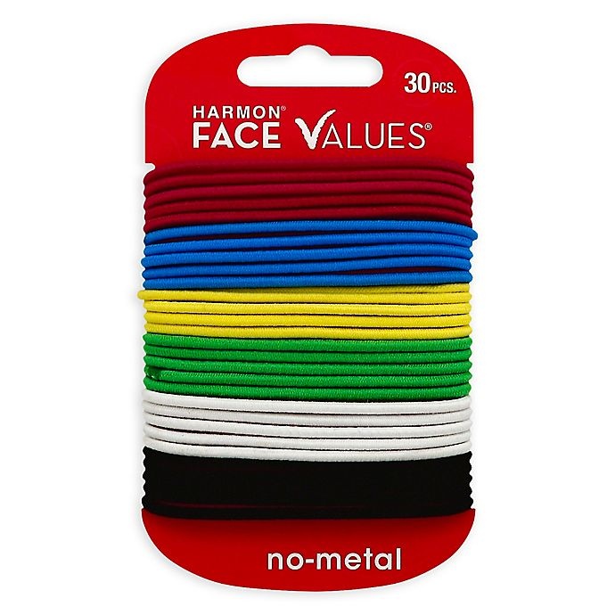 slide 1 of 1, Harmon Face Values Thin Elastic Band Ponytail Holders - Brights, 30 ct