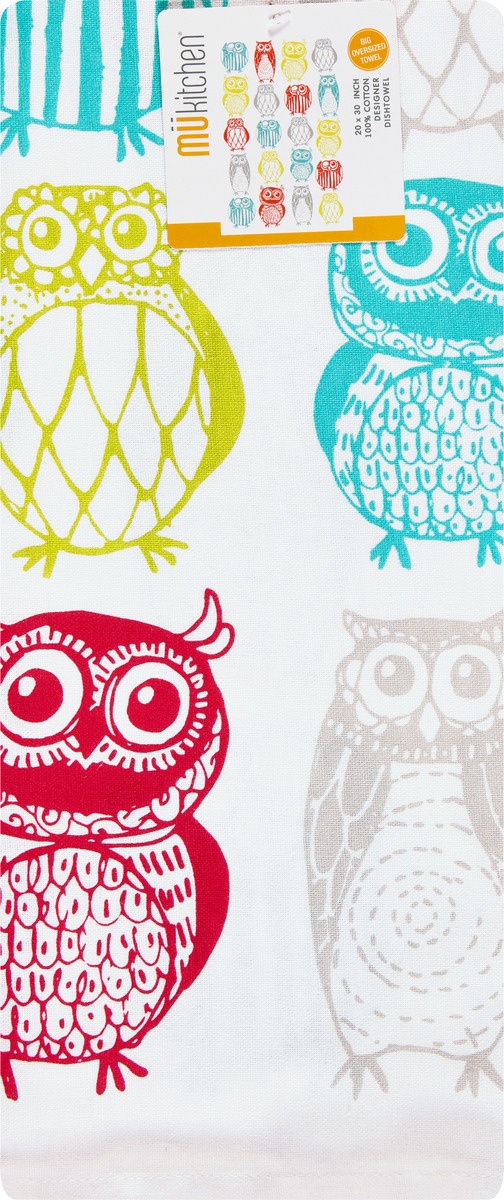 slide 2 of 9, MUkitchen Happy Owls 100% Cotton Designer Dishtowel 1 ea, 1 ct