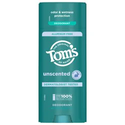Tom's of Maine Unscented Natural Deodorant for Women and Men, Aluminum Free, 3.25 oz