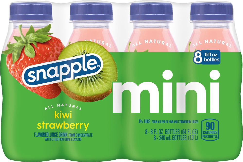 slide 3 of 3, Snapple Kiwi Strawberry Juice Drink, 8 fl oz recycled plastic bottle, 8 pack - 8 ct, 8 ct; 8 oz