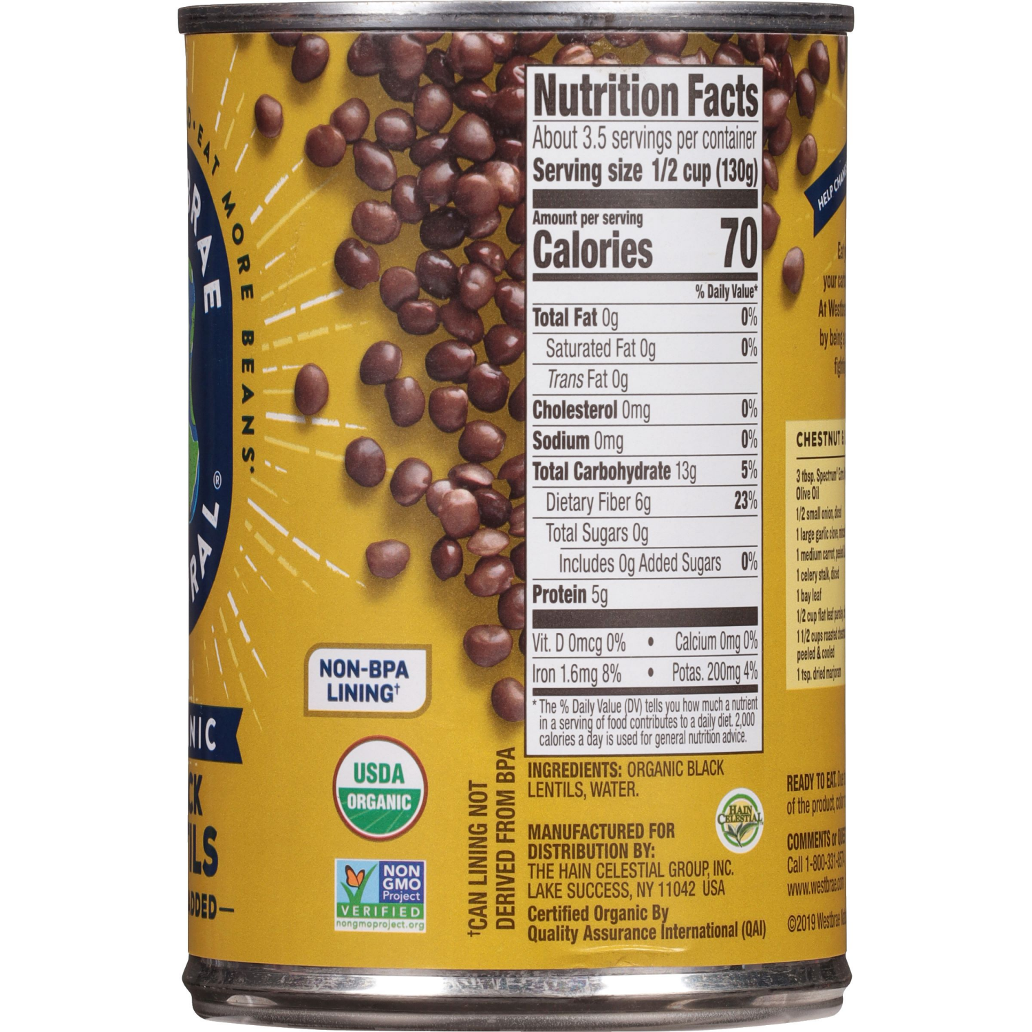 slide 7 of 7, Westbrae Natural Organic Black Lentils 15 oz. Can, 15 oz