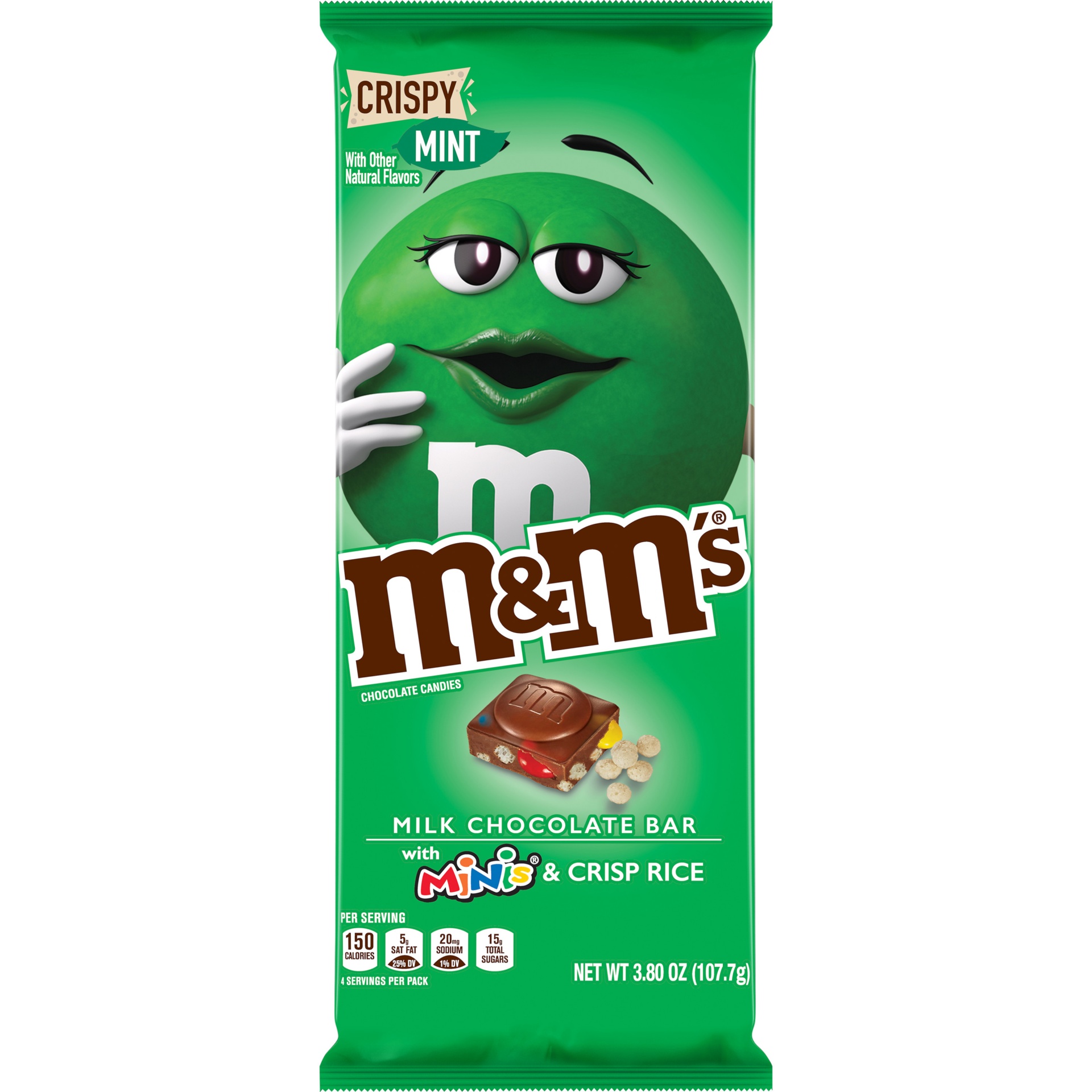 slide 1 of 1, M&M's Milk Chocolate Bar With Minis And Crispy Mint, 3.8 oz