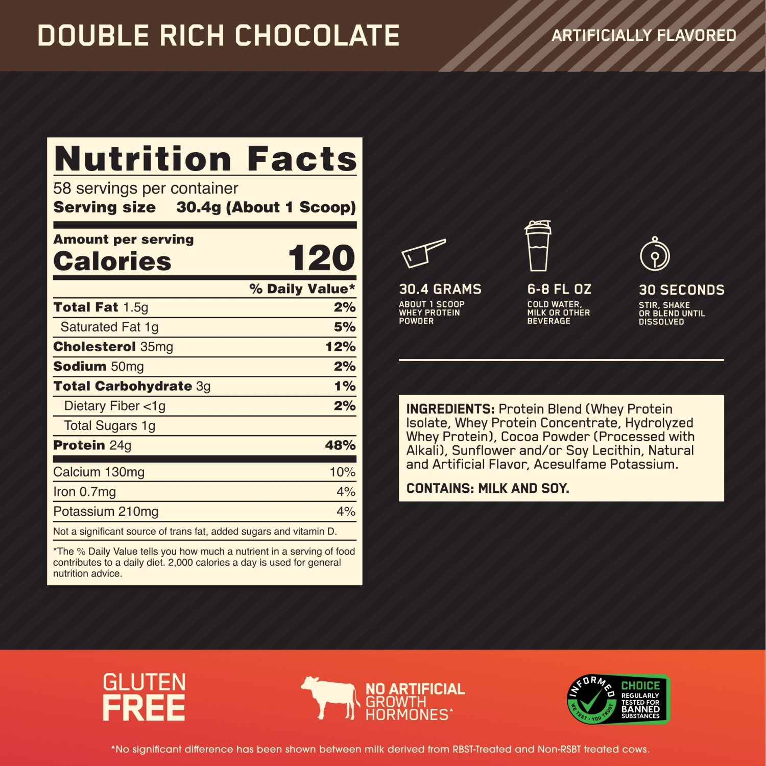 slide 5 of 5, Optimum Nutrition Gold Standard 100% Whey Protein Double Rich Chocolate Protein Powder Drink Mix 63.4 oz, 63.4 oz