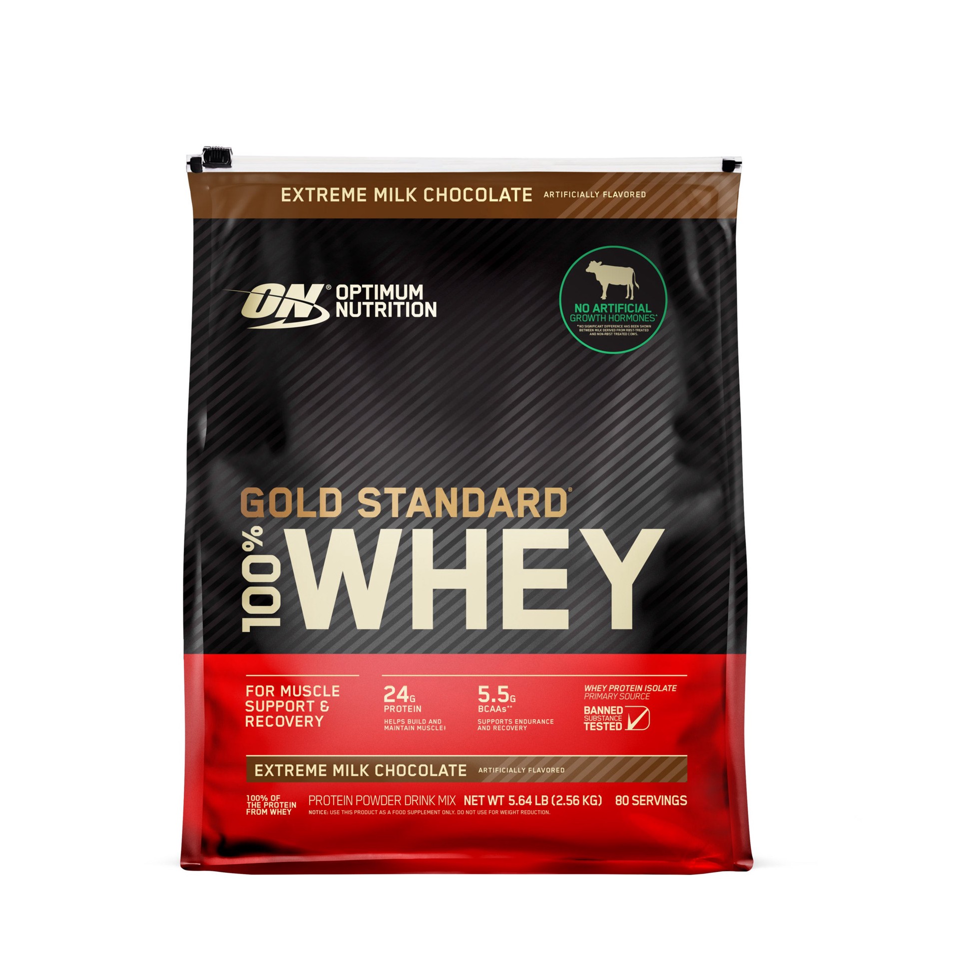 slide 1 of 2, Optimum Nutrition Gold Standard 100% Whey Protein Powder, 5.64 lbs, Chocolate, 