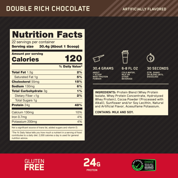 slide 19 of 29, Optimum Nutrition Gold Standard 100% Whey Double Rich Chocolate Protein Powder Drink Mix 1.47 lb, 1.47 lb