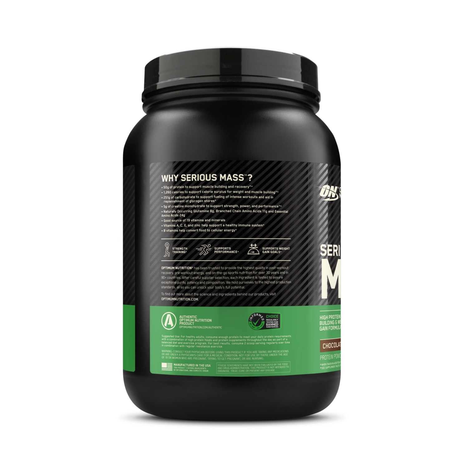 slide 4 of 8, Optimum Nutrition Serious Mass Chocolate Powder, 3 lb