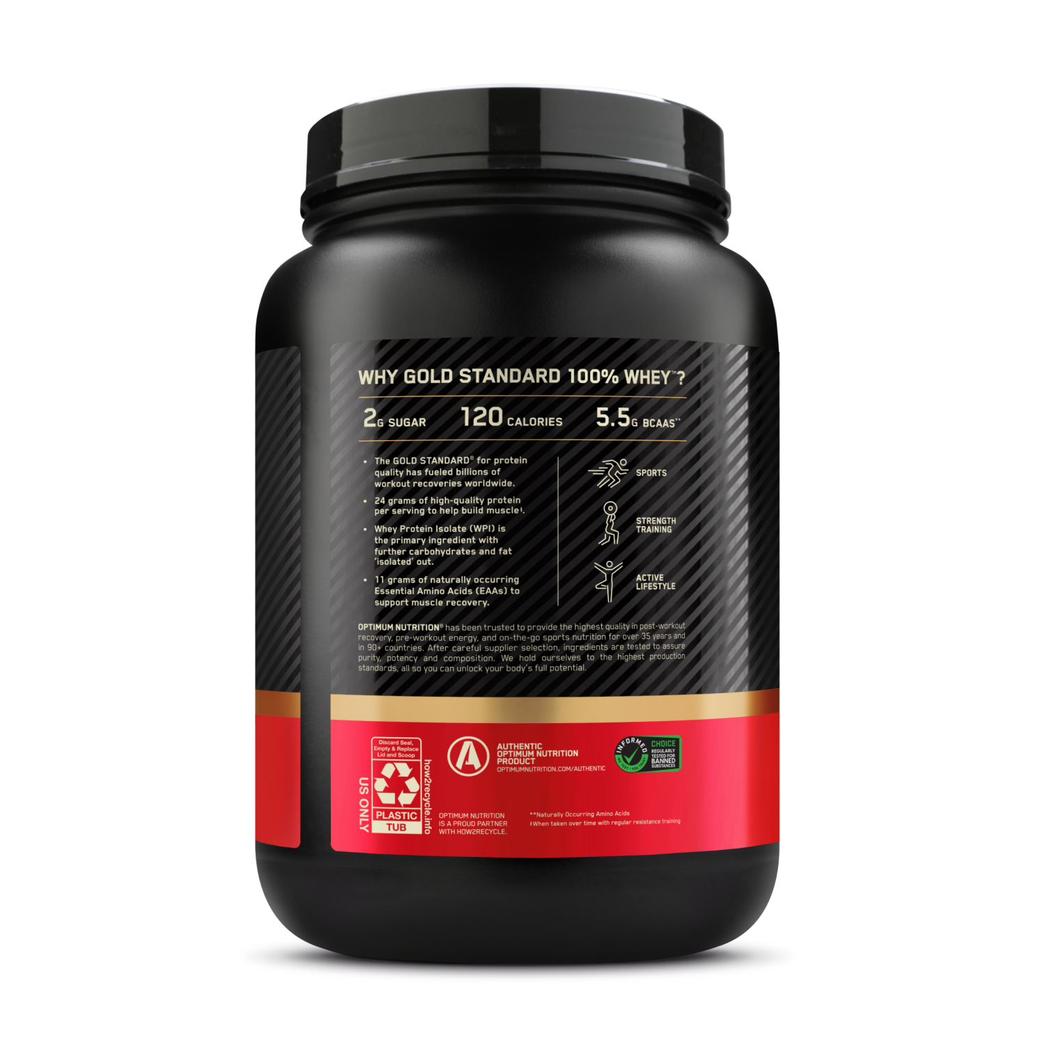 slide 2 of 5, Optimum Nutrition Gold Standard 100% Whey Strawberries & Cream Protein, 1.5 lb