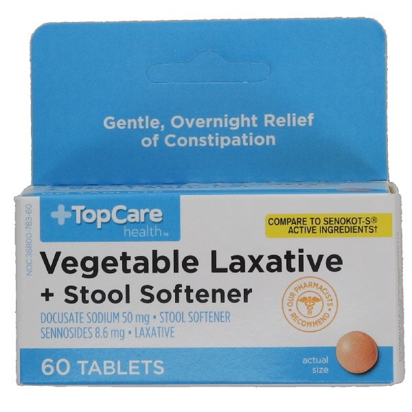 slide 1 of 16, TopCare Laxative Docusate Sodium, Tablets-Topcare Senna-S, 60 ct