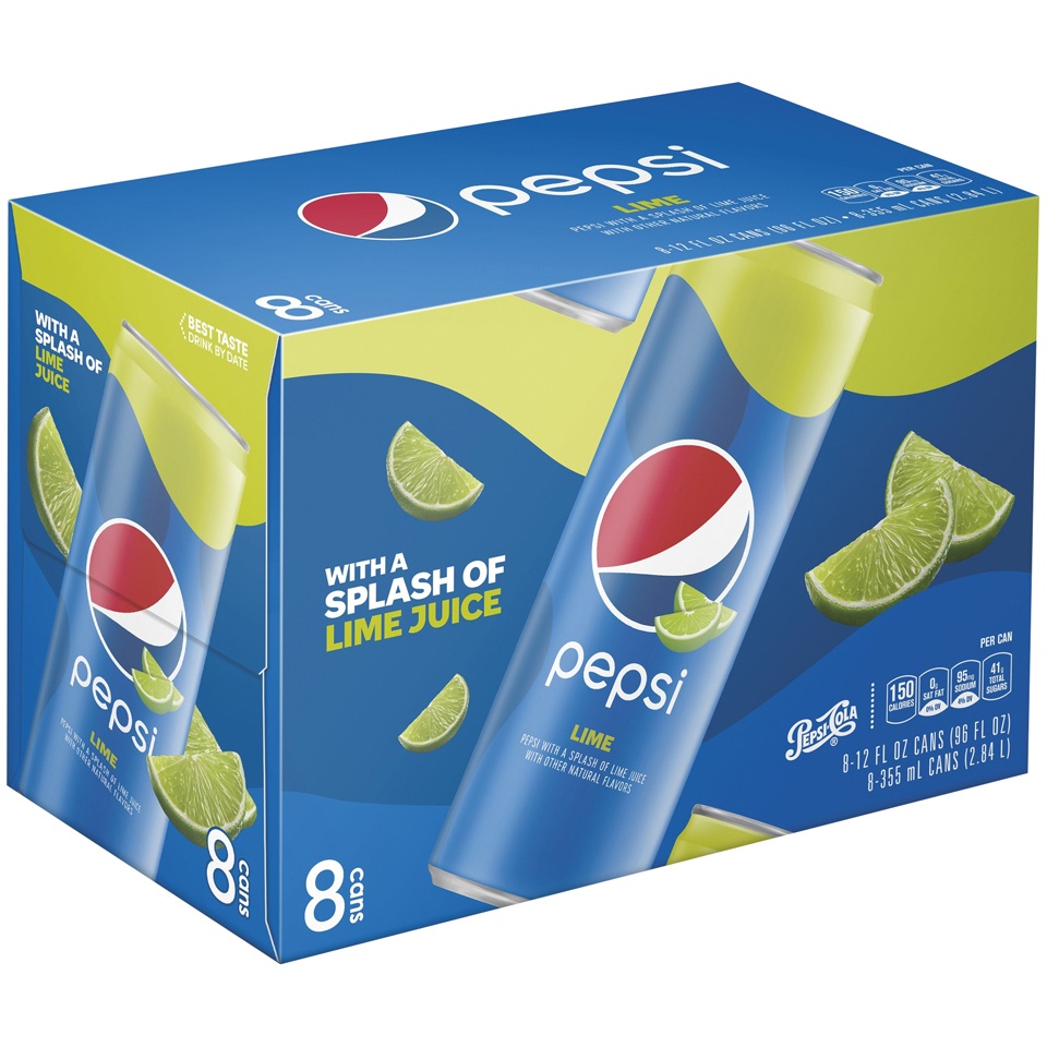 slide 3 of 4, Pepsi Cola Splash Of Lime, 8 ct; 12 fl oz