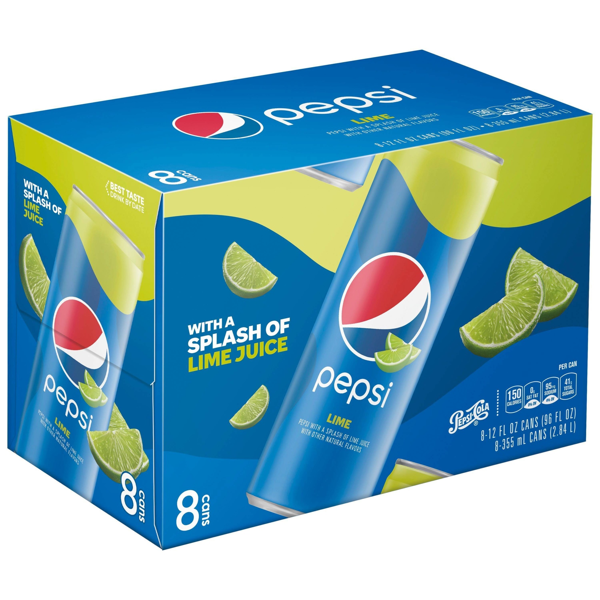 slide 1 of 4, Pepsi Cola Splash Of Lime, 8 ct; 12 fl oz