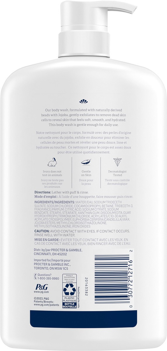 slide 4 of 7, Ivory Gentle Exfoliating Body Wash, Notes of Jojoba Scent, 35oz, 35 fl oz