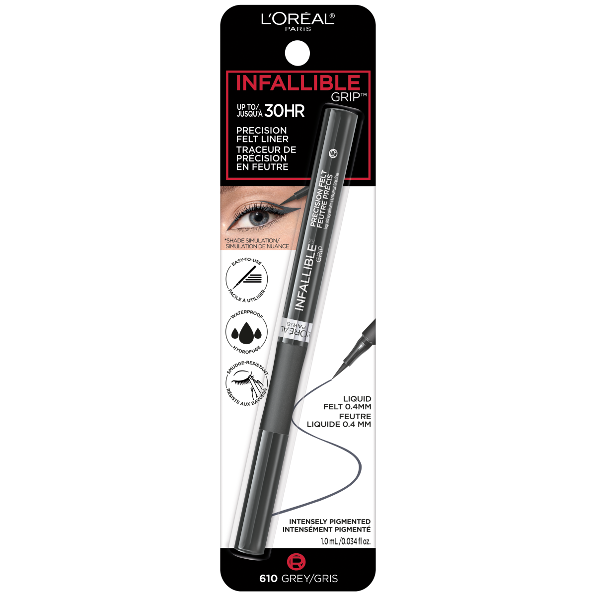 slide 1 of 1, L'Oréal Precision Felt Waterproof Eyeliner, Grey, 0.03 fl oz