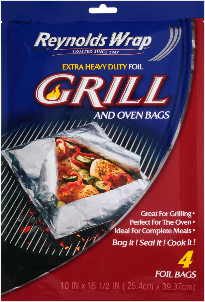 slide 1 of 1, Reynolds Wrap Grill And Oven Extra Heavy Duty Foil Bags, 4 ct