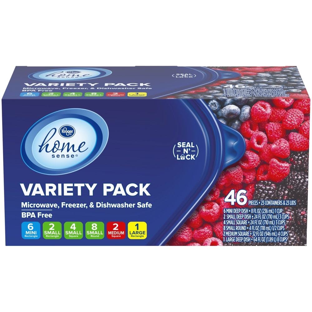 slide 1 of 1, Kroger Home Sense Container Variety Pack Set - Clear/Blue, 46 ct