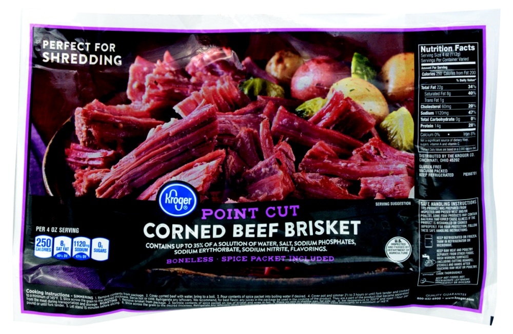 slide 1 of 1, Kroger Point Cut Corned Beef Brisket, per lb