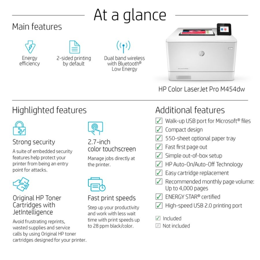 slide 7 of 10, HP Color Laserjet Pro M454Dw Wireless Color Laser Printer With Duplex Printing (W1Y45A), 1 ct