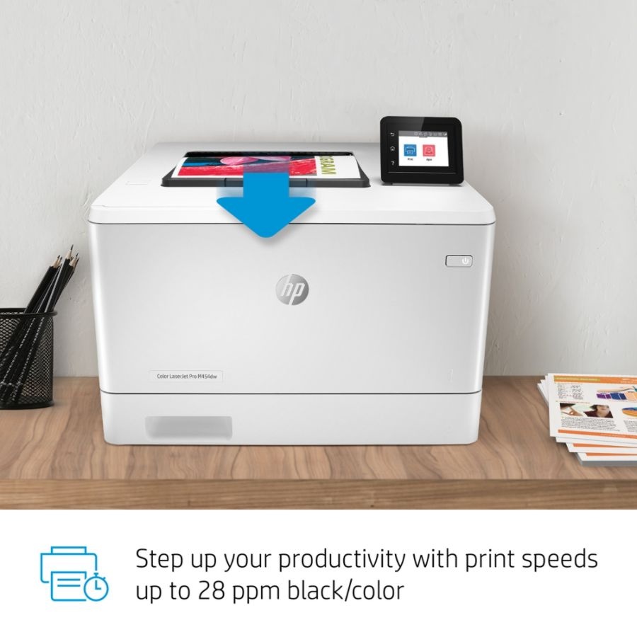 slide 3 of 10, HP Color Laserjet Pro M454Dw Wireless Color Laser Printer With Duplex Printing (W1Y45A), 1 ct