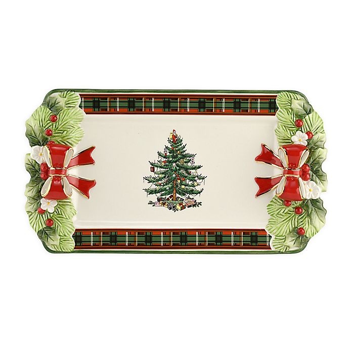 slide 1 of 2, Spode Christmas Tree Figural Tartan Tray, 14.25 in