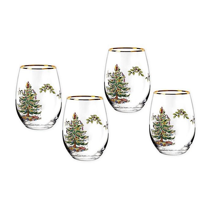 slide 1 of 1, Spode Christmas Trees Stemless Wine Glasses, 4 ct