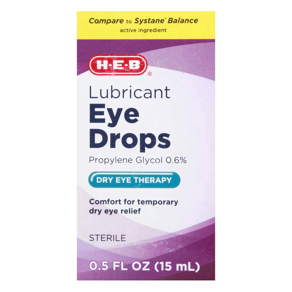 slide 1 of 1, H-E-B Lubricant Eye Drops Dry Eye Therapy, 0.5 oz