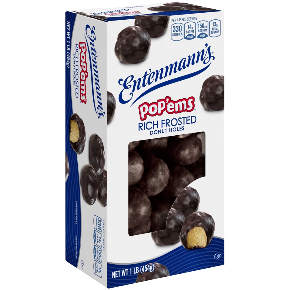 slide 9 of 9, Entenmann's Pop'ems Frosted Donut Holes, 16 oz, Chocolate Donuts, Box, 16 oz