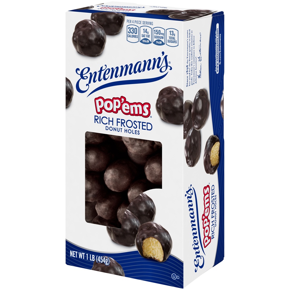 slide 7 of 9, Entenmann's Pop'ems Frosted Donut Holes, 16 oz, Chocolate Donuts, Box, 16 oz