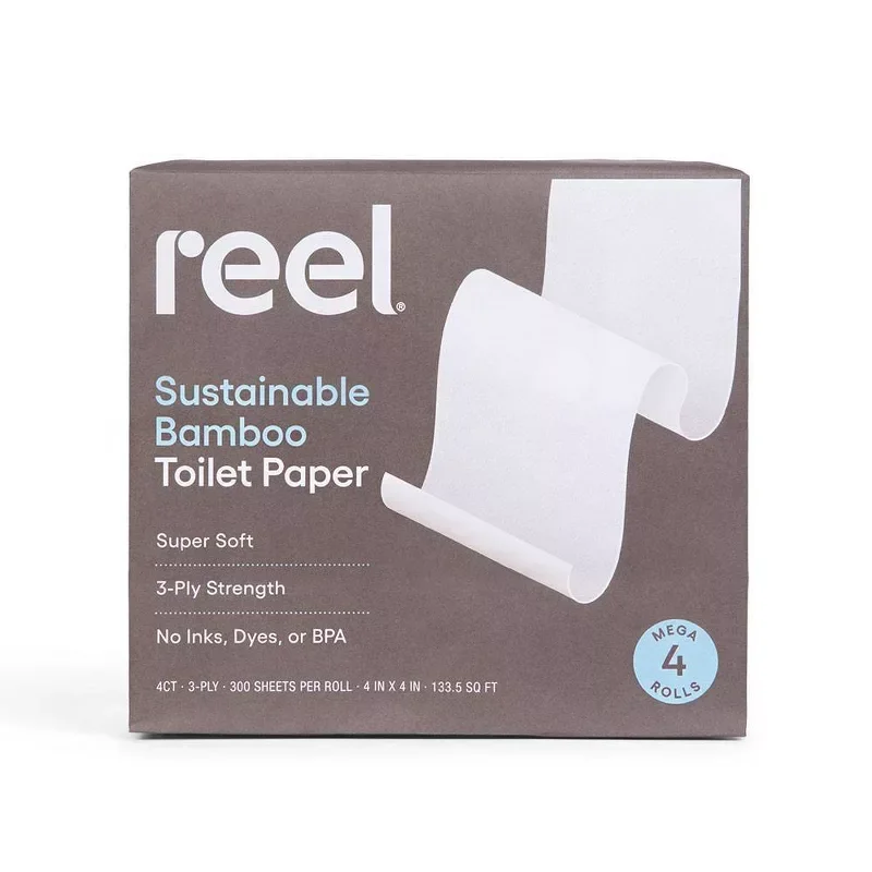 slide 1 of 9, Reel Paper Tissue Bath Bamboo 3ply, 4 ct