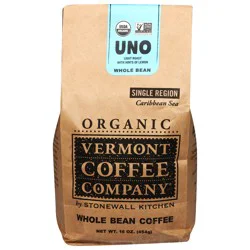 Vermont Coffee Company Organic Single Region Caribbean Sea Light Roast Whole Bean Uno Coffee 16 oz