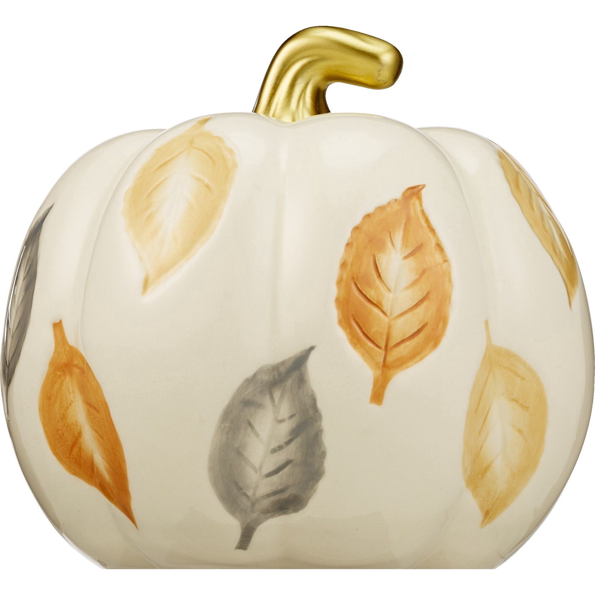slide 1 of 1, Fall Fest Ceramic Pumpkin With Leaves, 1 ct