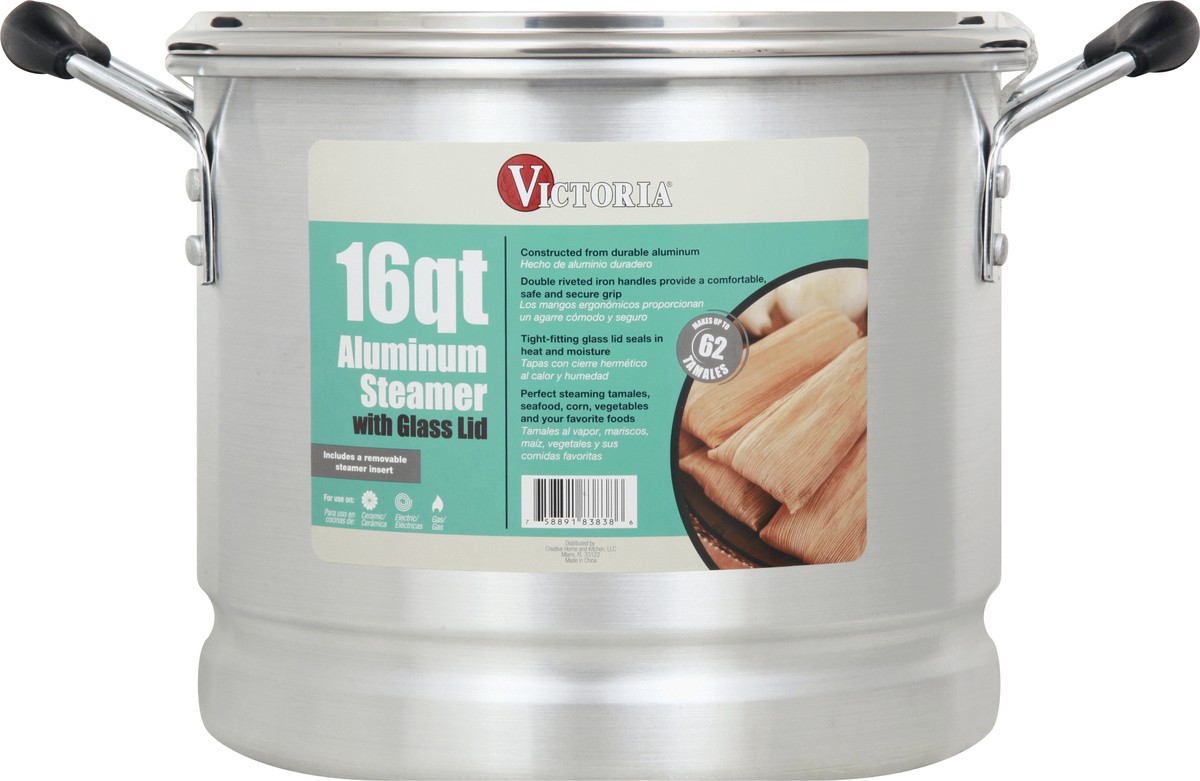 slide 6 of 9, Victoria Aluminum 16 Quart Steamer with Glass Lid 1 ea, 16 qt